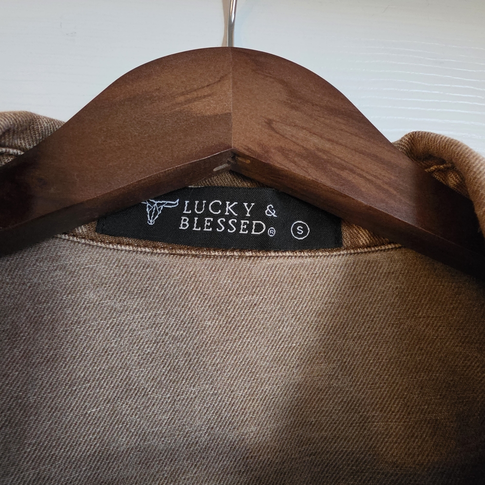 Lucky & Blessed Washed Brown Sleeveless Denim Vest - Picture 6 of 6